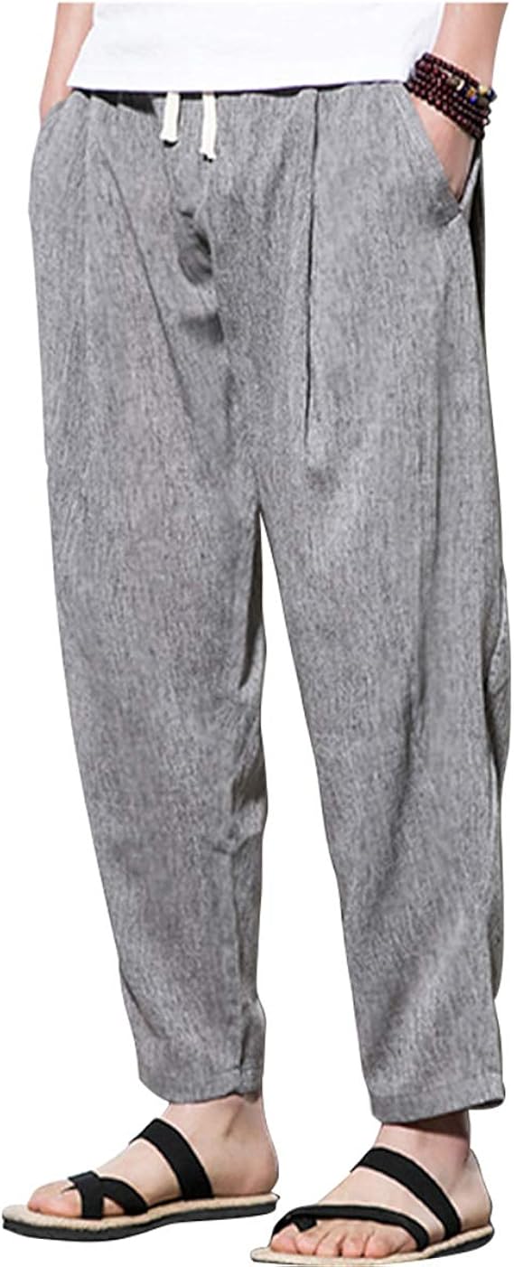 Amazon Sancanyi Riban サルエルパンツ 麻パンツ ワイドパンツ ヨガ アウトドア 散歩 遠足 アウトドア ハイキング メンズ リネンパンツ ライトゲレー M ロングパンツ 通販