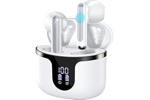 BHNYBWUL Wireless Earbuds, Bluetooth 5.3 Headphones Deep Bass Stereo Sound with ENC Noise Cancellation Wireless Headphones with 50H Playback and LED Display, IPX7 Waterproof Ear Buds White