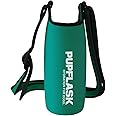 Tuff Pupper PupFlask Insulated Neoprene Dog Water Bottle Holder Sling with Wide Adjustable Shoulder Strap, Great for Travel, Walking, Hiking, Portable Pet Water Bottle Holder (40 OZ, Quetzal Green)