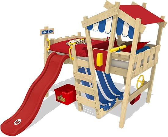 Wickey Kinderbett Hochbett Crazy Hutty Mit Roter Rutsche Hausbett 90 X 200 Cm Etagenbett Amazon De Baumarkt