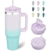 BJPKPK Tumbler With Handle 40 oz Stainless Steel Insulated Tumbler With Lid And Straw For Water Or Ice Coffee,Lavender Green