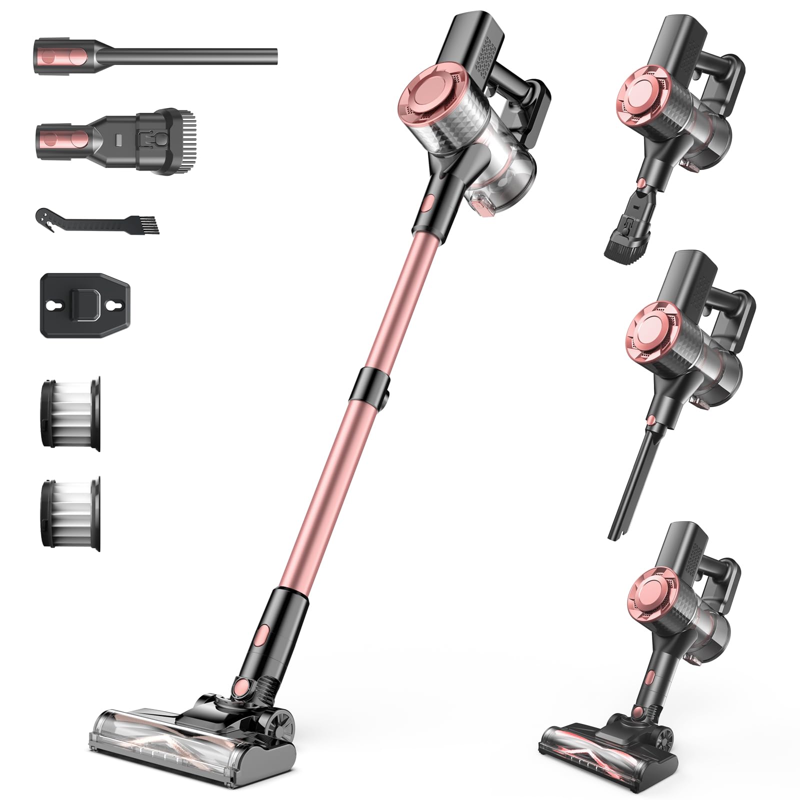 Photo 1 of Cordless Vacuum Cleaner, Powerful Lightweight Stick Vacuum with Self-Standing, Anti-Tangle, 8-in-1 Rechargeable Vacuum Cleaners for Home, Hardwood Floors, Carpet, Pet Hair (Pink)