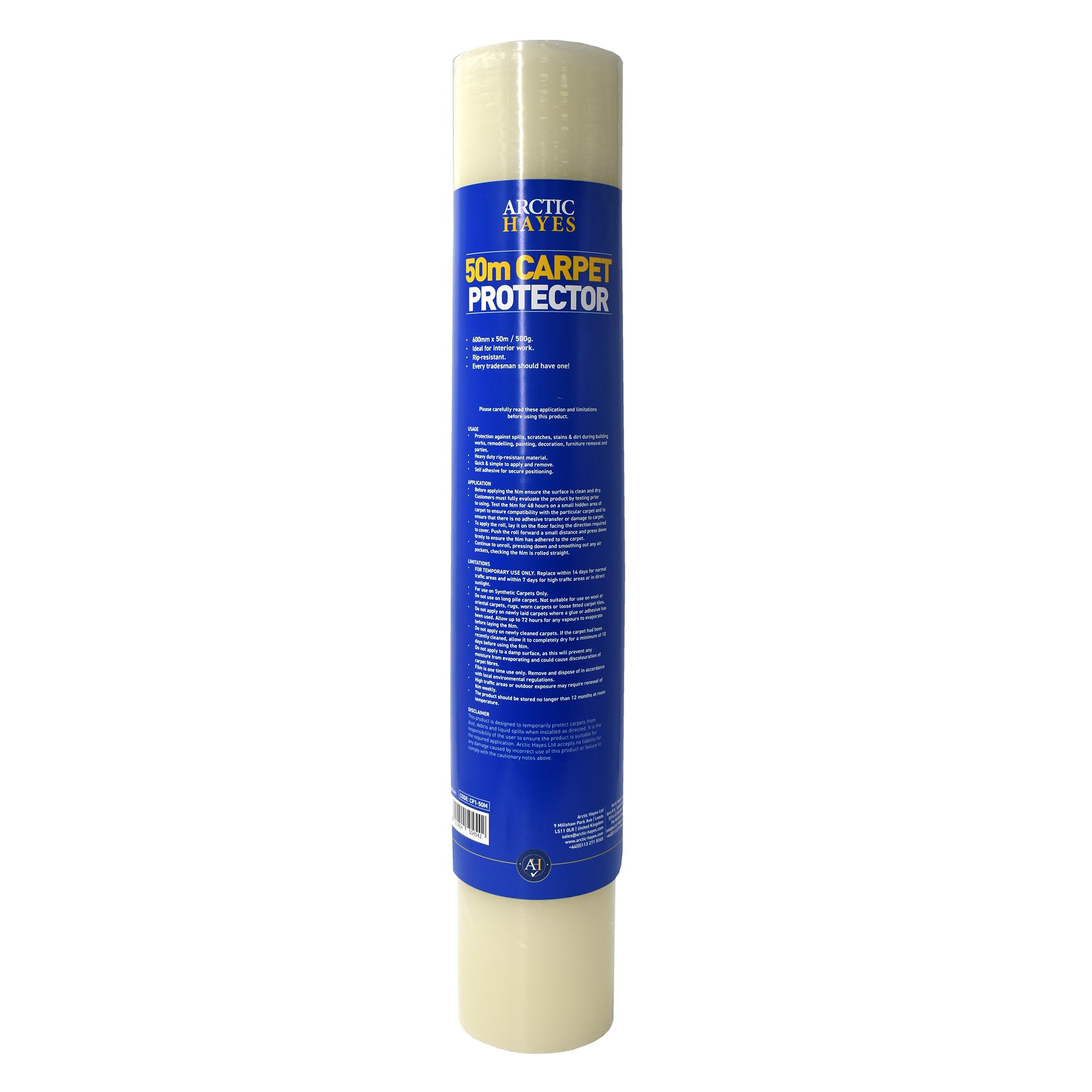 Arctic Hayes Premium Carpet Protector Roll, 60cm wide, 50m long, Clear