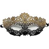 TFTSR Masquerade Masks for Women Couples & Men - Venetian Dress & Mardi Gras Mask in Gold & Black Lace Adults Party Costume