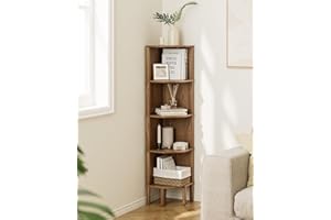 Acodaiuy Corner Shelf, 5 Tier Corner Bookshelf，Wall Corner Bookshelf for Small Space,Display Corner Shelf Stand with Storage Rack for Living Room,Bedroom,Office,Walnut