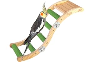 NICERINC PET Bird Wooden Ladder Toy, Wood Parrot Bird Perch Climbing Bridge, Easy Assembly Parakeet Toys Bird Cage Accessories for Parakeets, Parrots, Finches