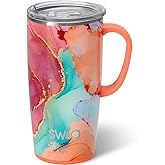 Swig Life 22oz Travel Mug, Insulated Tumbler with Handle and Lid, Cup Holder Friendly, Dishwasher Safe, Stainless Steel, Travel Coffee Cup, Insulated Mug with Lid (Dreamsicle)