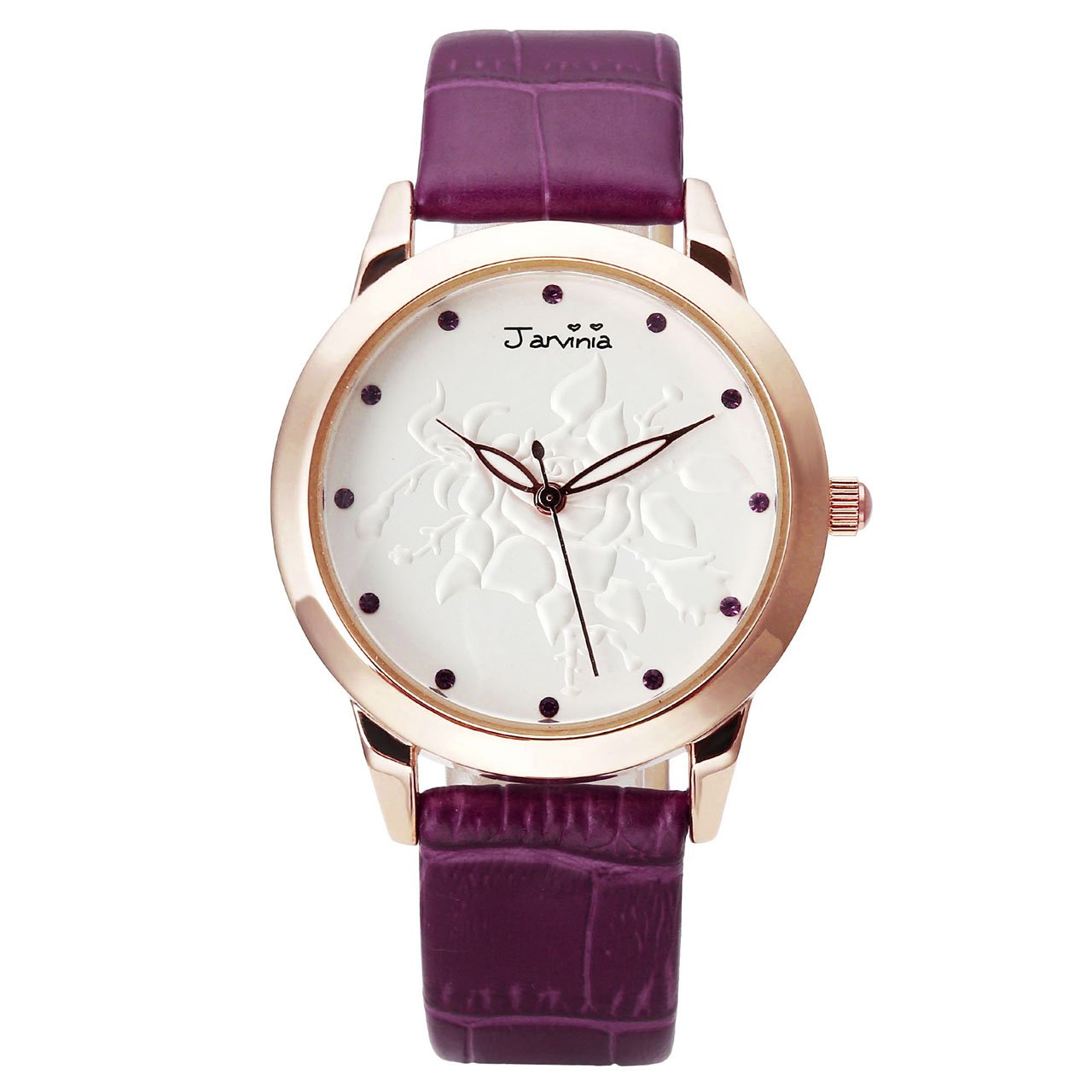 JSDDE Uhren,Fashion Damen-Armbanduhr Relief Rose Blume Zifferblatt Armbanduhr mit Strass Annalog Quarzuhr,Violett