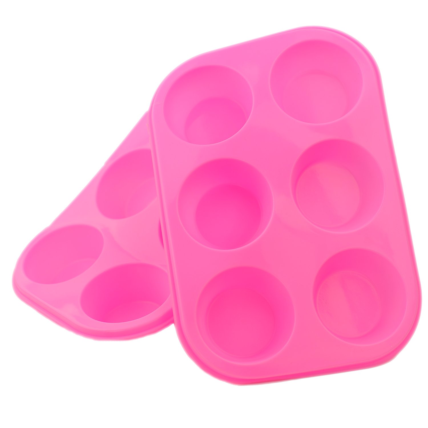 Selecto Bake 2 X Silicone Bun/Muffin Tray Non Stick Baking Cupcake Mould 6 Cup Pan Food Grade (Pink)