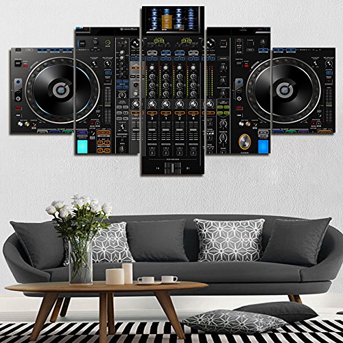 Wall Decorations for Living Room DJ Mixer Controller Pictures 5 Panel Canvas Art Turntables Paintings,Modern Artwork Home Decor Giclee Frame Stretched Ready to Hang Posters and Prints(60''Wx32''H) - Thumbnail 2