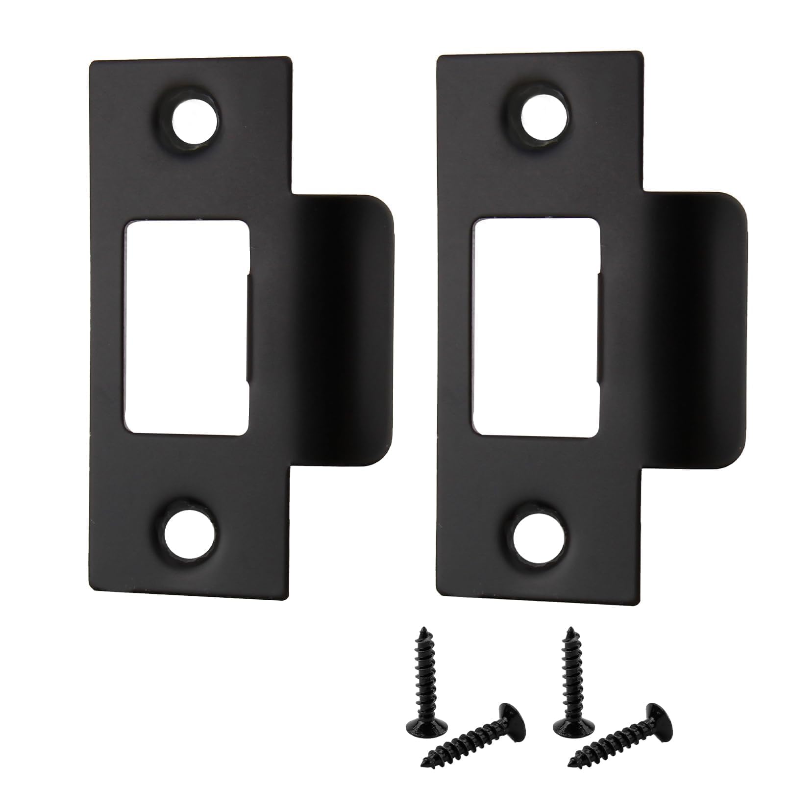 2Pcs Door Strike Plate for Internal Doors, Black Stainless Steel Door Latch Plate (70x40.3mm), Heavy Duty Replacement Strike Plates with Screws for Tubular Latch & Mortice Lock Repair