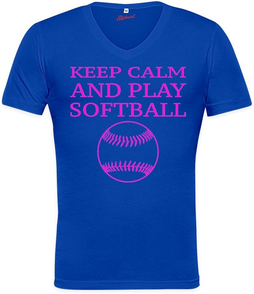 Keep Calm And Play Softball Funny Slogan Unisex Vneck T