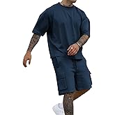 Opomelo Mens Short Sets 2 Piece Outfits - Casual Summer Short Sleeve Sweatsuits Sets for Men with Cargo Pocket
