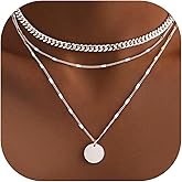 WomenGifts Layered Gold Necklaces for Women, 14K Gold Sterling Silver Plated Dainty Pendant Necklace Set with Cubic Zirconia Circle, Chunky Stackable Cuban Chain Choker, Trendy Personalized Birthstone Jewelry Gift Non Tarnish