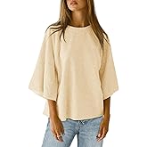 Tankaneo Womens Oversized Tshirts 3/4 Sleeve Drop Shoulder Tops Summer Casual Loose Fit Basic Tee Shirts