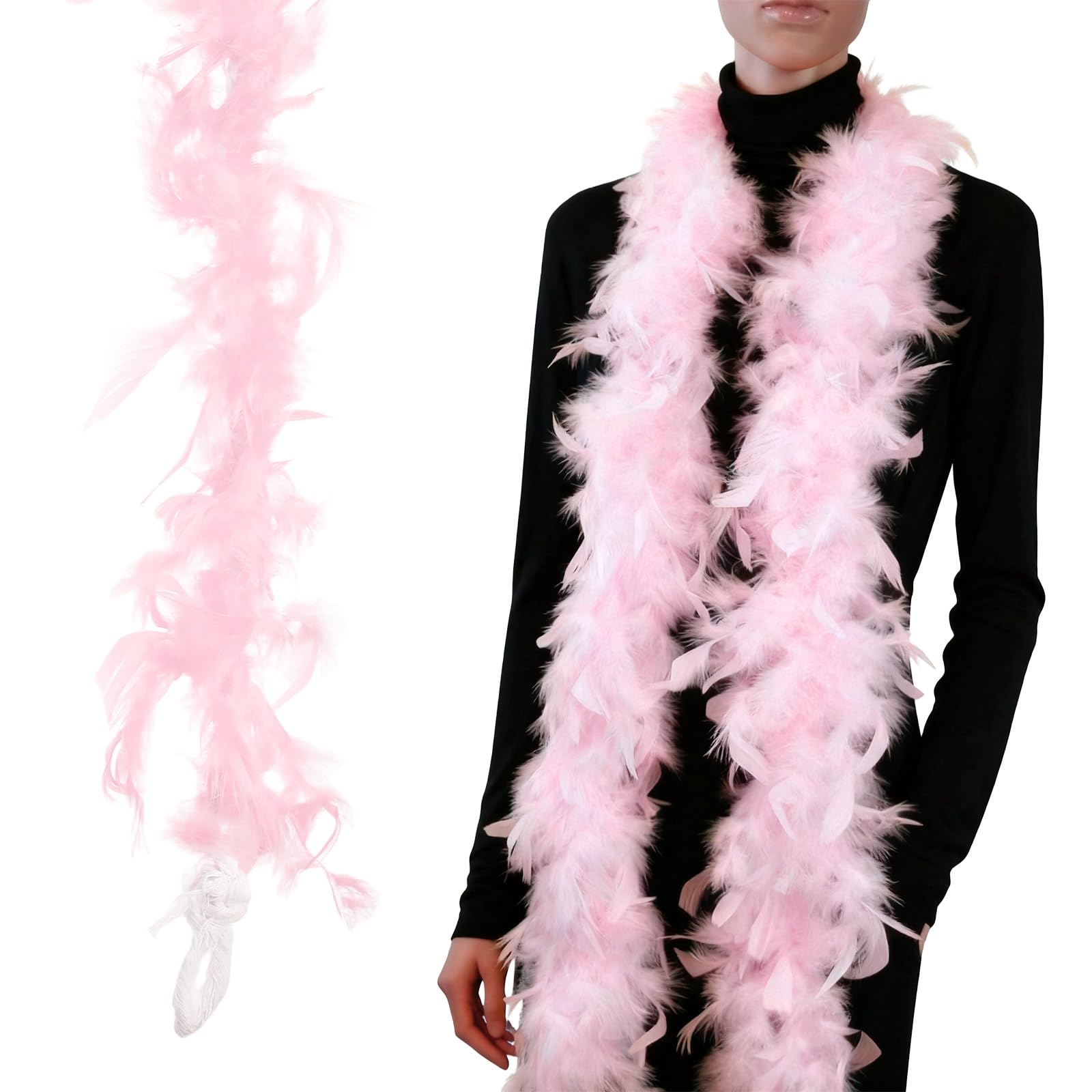 PATIKIL 40g 2 Yards Feather Boa, Costume Turkey Chandelle Feathers Boa for Crafting Dancing Wedding Party Dress Up Christmas Decoration, Pink