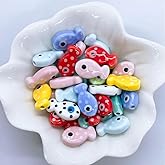 Decoendiy 50Pcs Porcelain Ceramic Fish Beads, Ocean Sea Beach Animal Beads, Fish Shaped Printed Loose Spacer Bead for DIY Necklaces Bracelets Crafts Supplies (Mix)