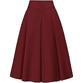 Wedtrend Womens Midi Skirts A Line Skirt Vintage Knee Length High Waisted Skirts for Women Work Skirt for Women
