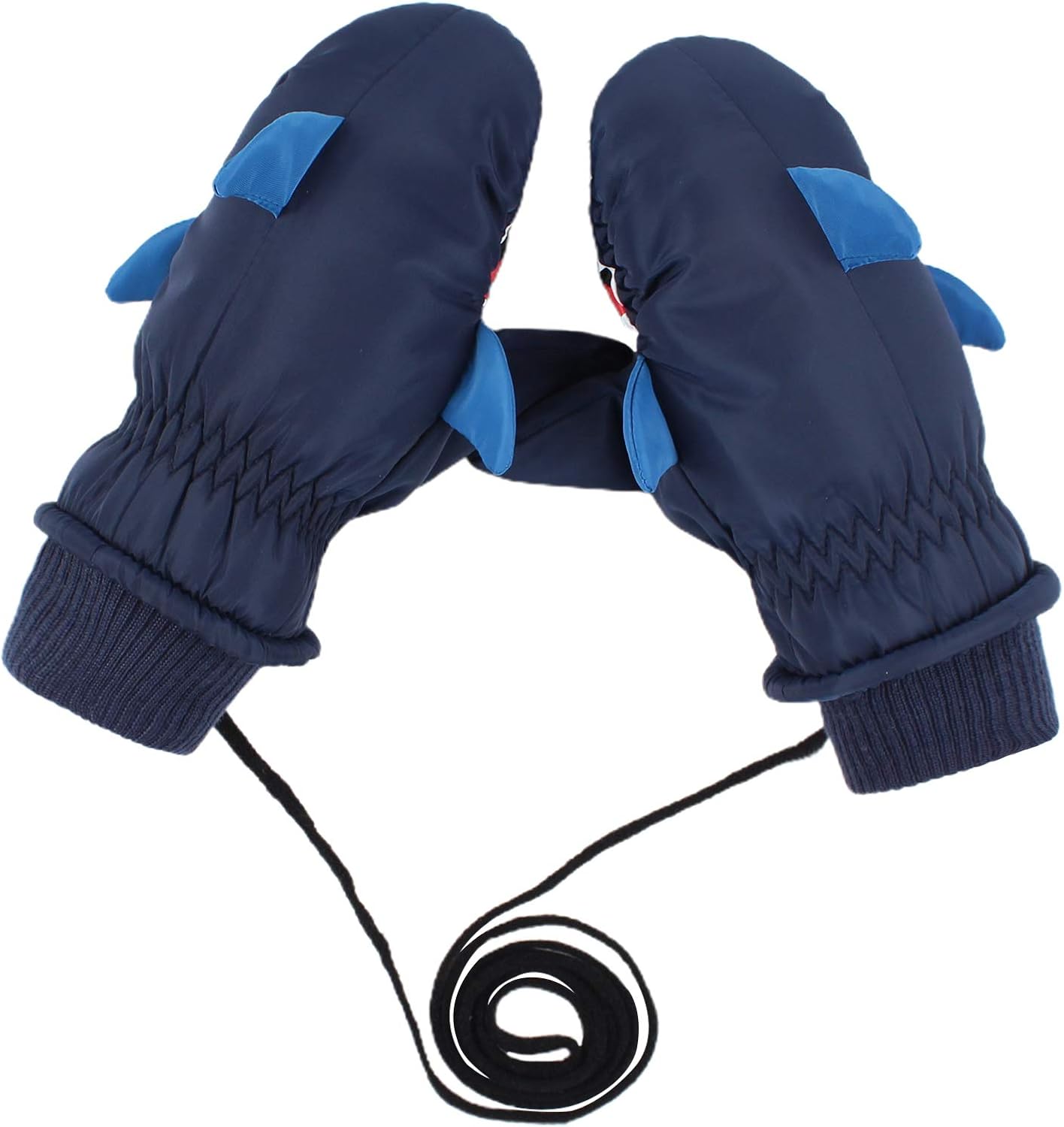 Pesaat Shark Waterproof Kids Gloves Warm Boys Girls Mitten For Winter Children Outdoor Glove With String (Navy) - Image 3