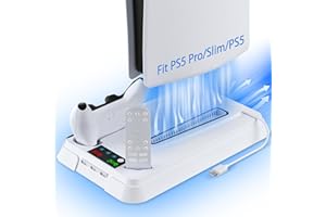 LHFDIAN PS5 Cooling Station and PS5 Stand with Controller Charging Station for PlayStation 5 Console, Controller Charger, Cooling Stand, PS5/Slim/Pro Accessories Kit with 3 Level Cooler Fan