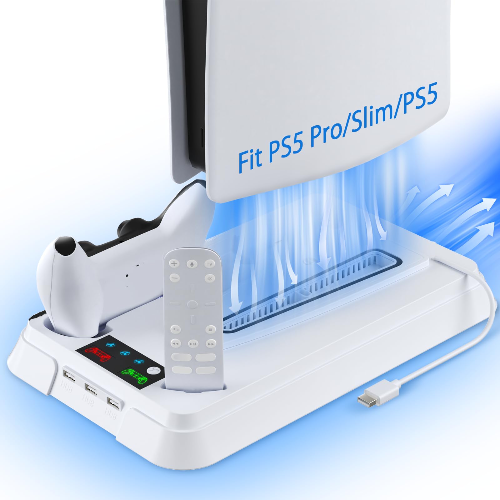 PS5 Cooling Station and PS5 Stand with Controller Charging Station for PS 5 Console