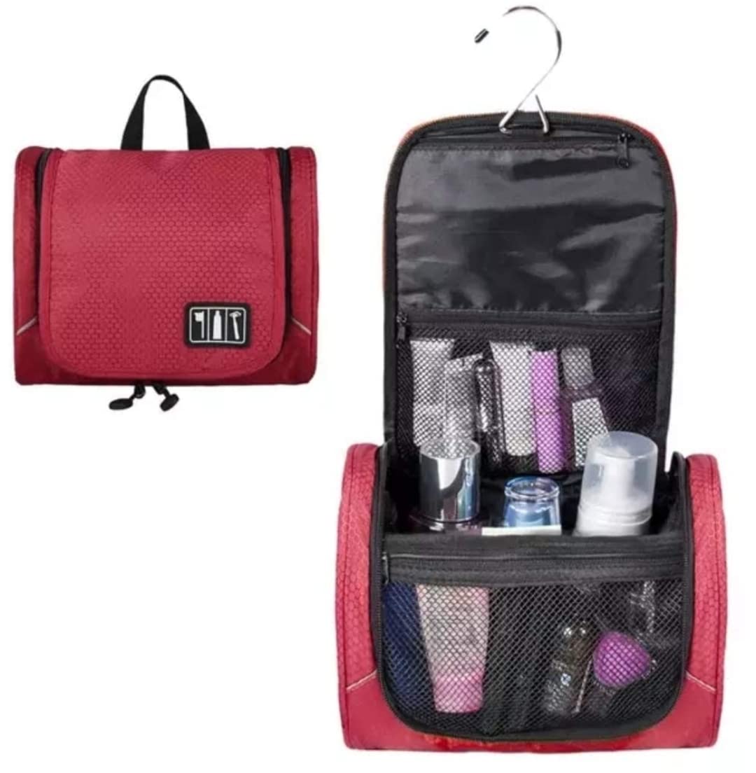 KULYNN Hanging Tioletry Bag Waterproof Stylish Travel Makeup Organizer Cosmetic Toiletry Storage Bag for Shaving Kit, Bathroom,Gym (RED)