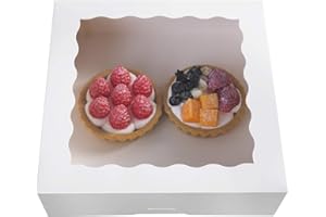 ONE MORE 9inch White Cookie Bakery Boxes,Large Pie Boxes with PVC Window Natural Disposable box 9x9x2.5,Pack of 12