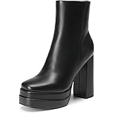 DREAM PAIRS Women's Platform Gogo Ankle Boots High Chunky Heels Square Toe Comfort Party Dress Booties Shoes for Women