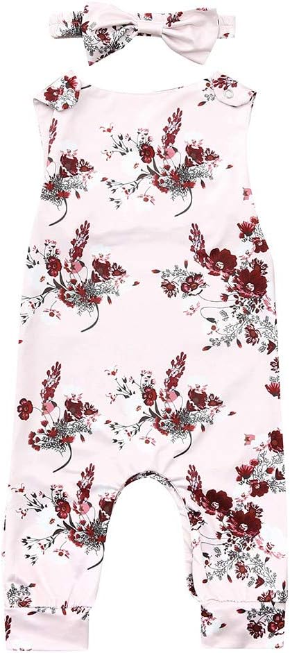 NISOWE Floral Print Bow Hair Band Romper Bodysuit Clothes PAysuit for Newborn Kid Baby Girls Boys