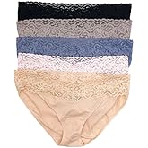 Felina Stretchy Lace Trimmed Bikini Underwear - Sexy Underwear for Women, Bikini Panties, Seamless Panties (5-Pack),Multicolor