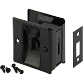 Prime-Line N 7578 Pocket Door Privacy Lock with Pull, Matte Black Finish | Single Pack