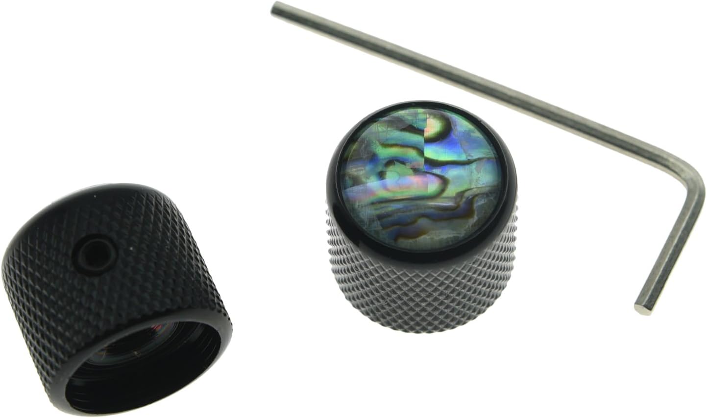 KAISH Black Set of 2 Abalone Top Guitar Knobs Dome Knobs Bass Knob with Set Screw for Tele/Telecaster - Image 4