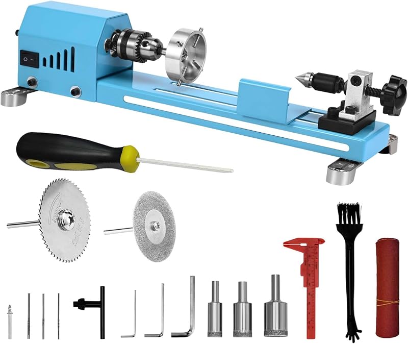 Winbomgo Mini Wood Lathe 150W 7 Speeds Multifunctional Bench Lathe Kit