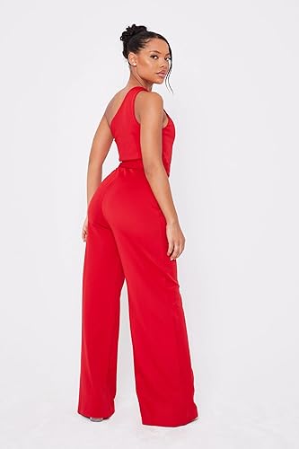 UNIQUE 21 One Shoulder Wide Leg Jumpsuit for Women with Ring Belt