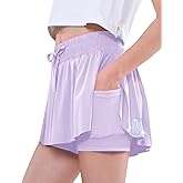 Girls Butterfly Shorts 2 in 1 Flowy Shorts with Pockets Quick-Drying Tennis Gym Cheer Skirt Athletic Shorts 5-14Y