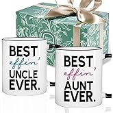 Puouoonyi Best Aunt and Uncle Ever Aunt & Uncle Coffee Mugs Set Gift, First Time Baby Reveal Publicity Gift, Christmas Pregnancy Announcement Gifts 11oz