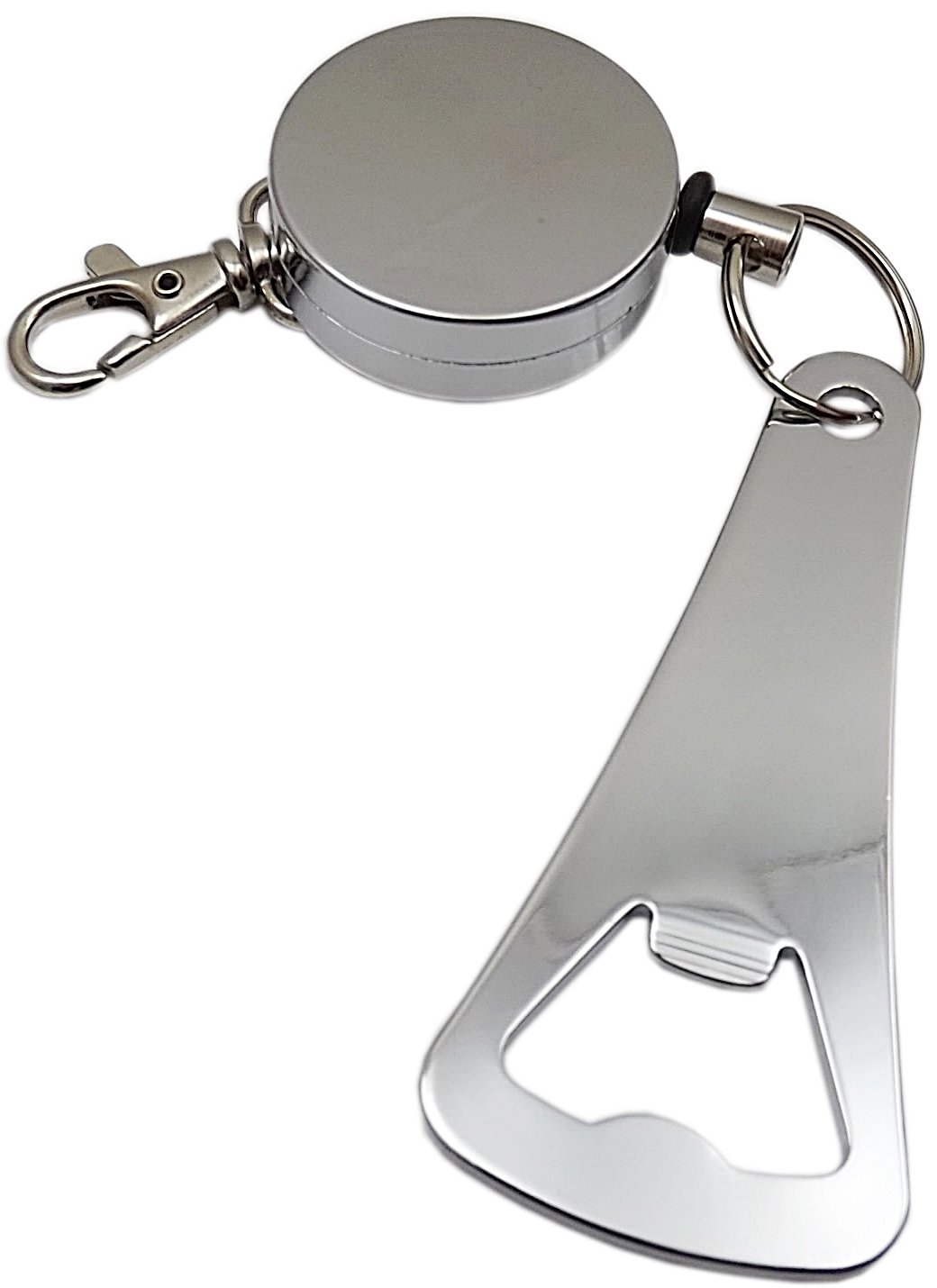 Practical rollmatic Keychain with Bottle Opener of Metal in Silver