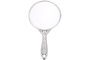minkissy Round Hand Mirror Hand Held Mirror Makeup Hand Mirror Hairdressers Vanity Mirror Mirror Cosmetic Mirror with Handle for Travel Home Salon Retro Handheld Mirror