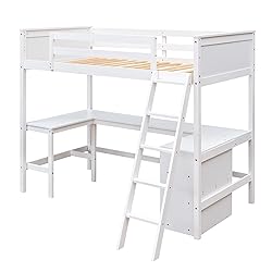 BIADNBZ Wooden Twin Loft Bed with Underneath Desk