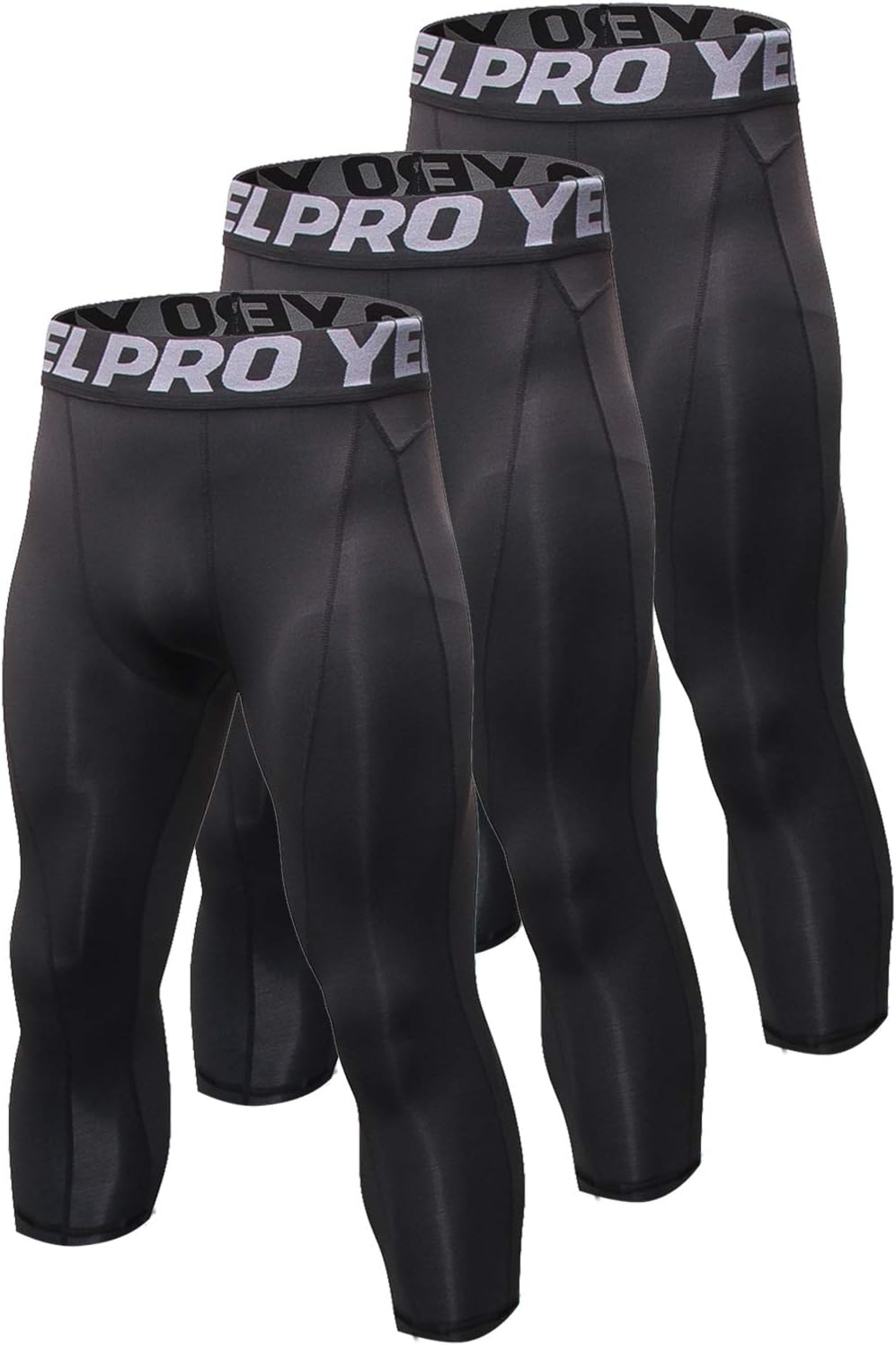 Lavento Men's 3-Pack 3/4 Compression Pants Cool Dry Running Tights Capri Leggings