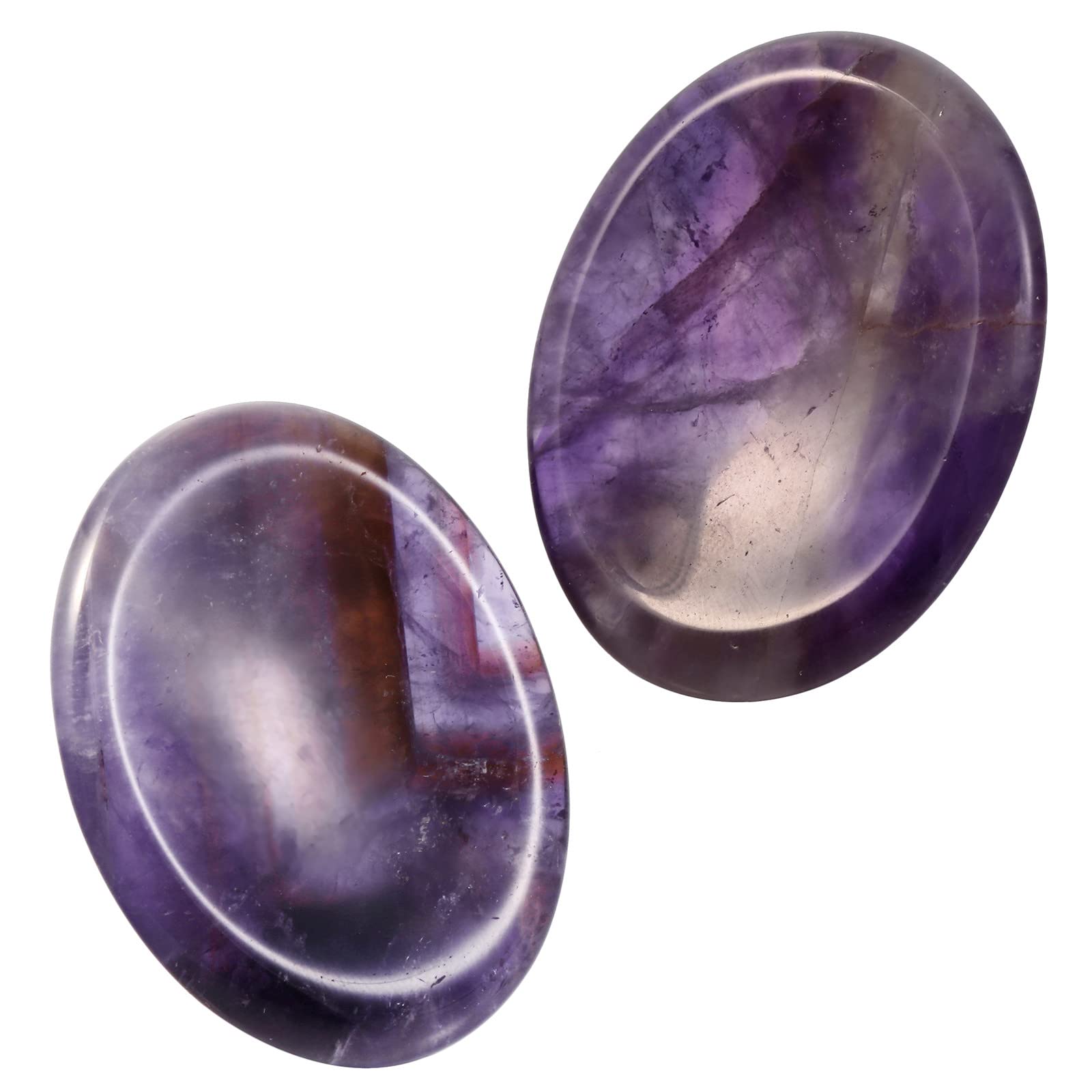 Nupuyai 2pcs Amethyst Oval Thumb Worry Stone Set, Energy Crystal Pocket Palm Stone for Healing Anxiety Stress Relief Reiki Therapy, 45x35mm