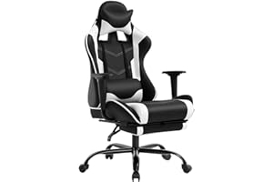 BestOffice | Ergonomic Gaming Chair | White | Reclining Computer Chair with Lumbar Support, Headrest Pillow, Adjustable Footrests | 360 Swivel with Heavy Duty Wheels | for Home & Office