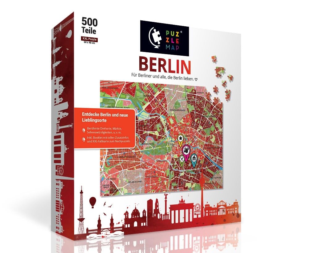 PuzzleMap Berlin Puzzle City Map XXL 500 Pieces Including Booklet and Folding Card 86 x 46 cm for Adults and Children Travel Guide Gift Souvenir