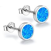 White Gold Plated Sterling Silver Opal Stud Earrings 3mm-8mm Options, Simulated Opal Dot Studs Hypoallergenic Jewelry