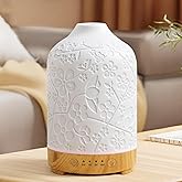 Aromatherapy Essential Oil Diffuser 150ml Ceramic Ultrasonic Aroma Oil Diffuser Humidifier Whisper Quiet Timer Setting 7 LED Colors Changing Lights for Home Office (Cherry Blossom)