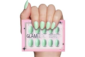 Glamnetic Press On Nails - Mint Green | Solid Opaque Pastel Green Short Oval Nails, Reusable | 15 Sizes - 30 Nail Kit