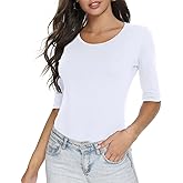 RightPerson Women's Basic Half Sleeve Round Neck T-Shirt Stretchy Casual Cotton Tops