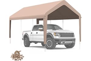 KAHLHAK Carport Canopy 10'x20' Heavy Duty Replacement Cover, Garage Shelter Cover 800D Oxford Waterproof & UV Protected Tarp with Ball Bungees, Not Include Frame - Beige
