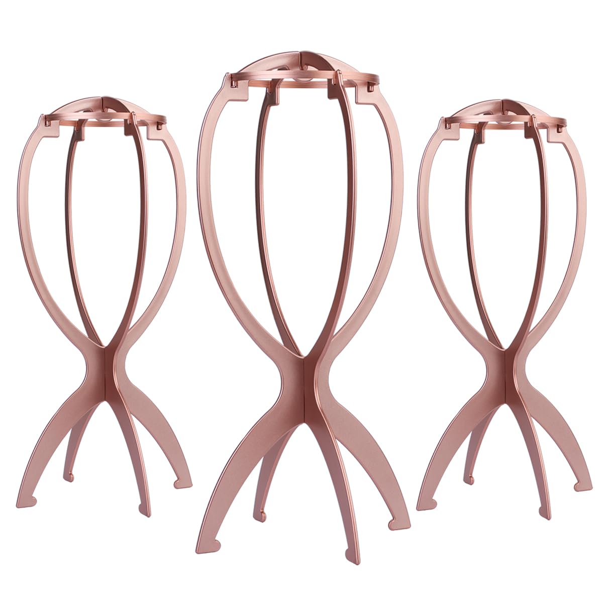Dreamlover Portable Wig Stands, Head Stands, Wig Holders, Rose Gold, 3 Pack