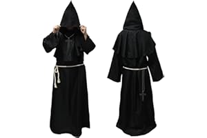 GOLDGE Hooded Monk Robe and Cloak, Authentic Medieval Monk Priest Costume for Halloween and Cosplay (M)